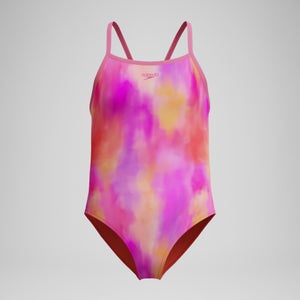 Girls Printed Thinstrap Swimsuit Pink