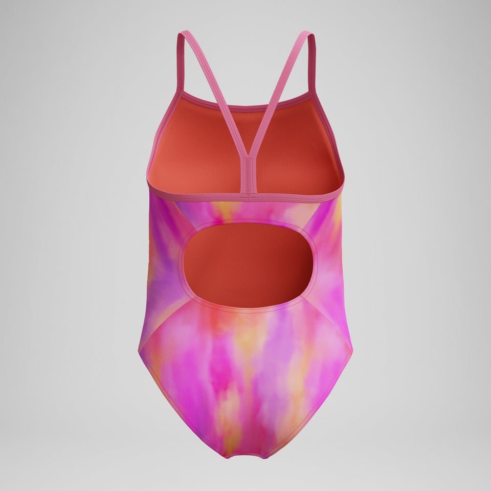 Girls Printed Thinstrap Swimsuit Pink