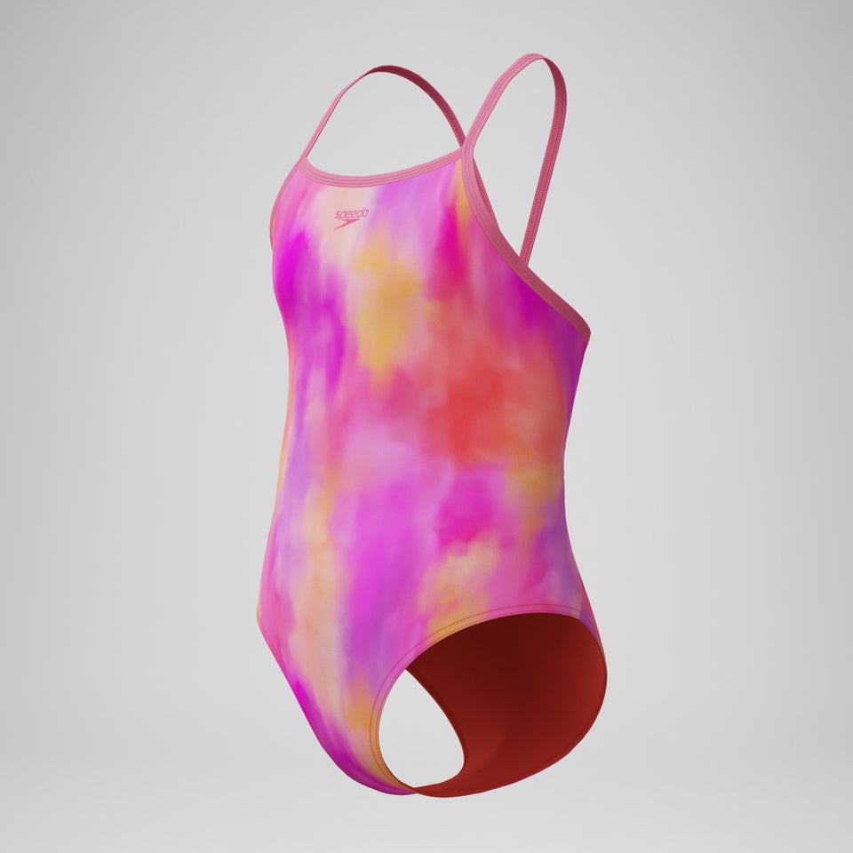Girls Printed Thinstrap Swimsuit Pink