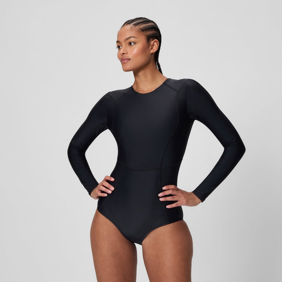 Women's Ocean Flex Long Sleeve Zip One Piece Black