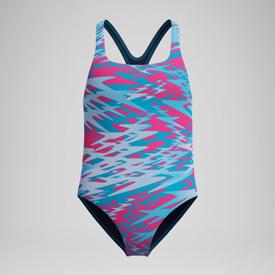 Girls Hyperboom Printed Medalist Swimsuit Blue/Pink