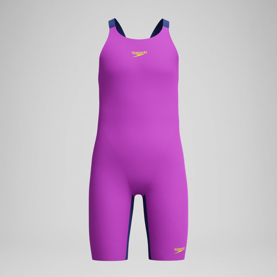 Mädchen Fastskin Endurance+ Max Kneeskin mit offenem Rücken Violett/Marineblau