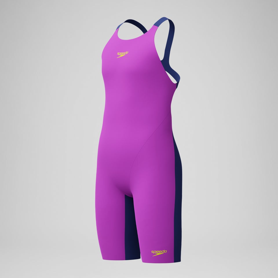 Mädchen Fastskin Endurance+ Max Kneeskin mit offenem Rücken Violett/Marineblau