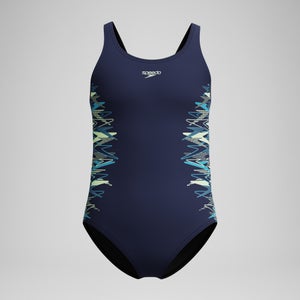 Mädchen Placement Muscleback Badeanzug Marineblau/Grün