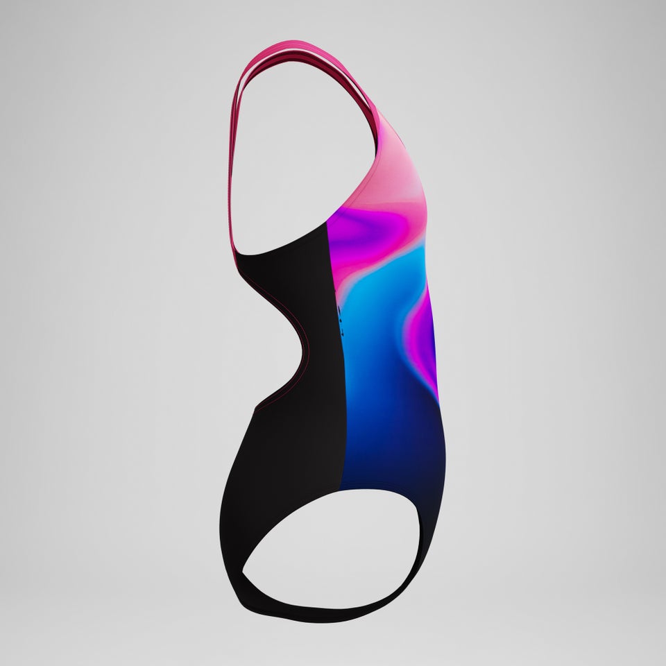 Mädchen Splashback Badeanzug mit Print Pink/Schwarz