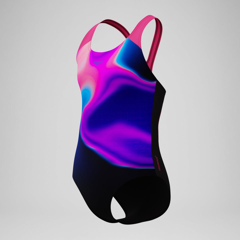 Mädchen Splashback Badeanzug mit Print Pink/Schwarz