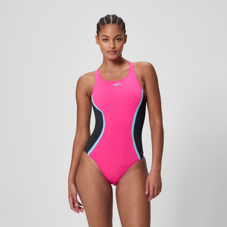 Women's Medalist Solid Splice One Piece Pink/Black