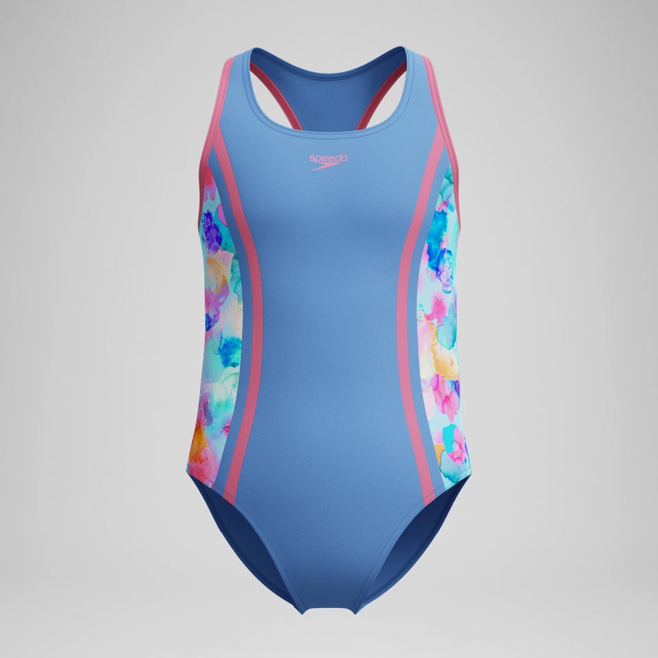 Mädchen Racerback Badeanzug mit Print-Passe Blau