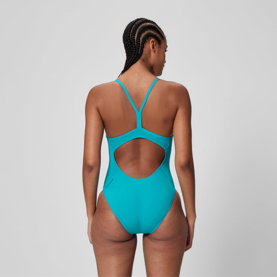 Damen Endurance+ Badeanzug mit Logo und dünnen Trägern Blau