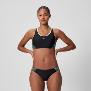 Damen Placement Racerback Bikini Schwarz/Grün