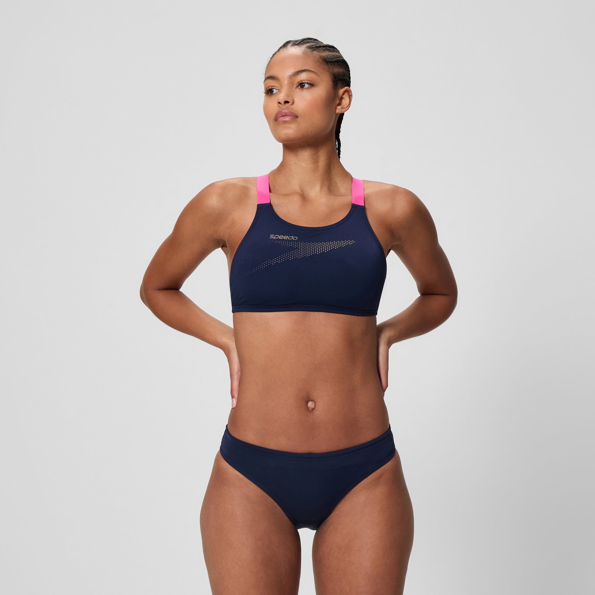 Women's Boom Solid Leaderback Two Piece Navy/Pink | Speedo USA