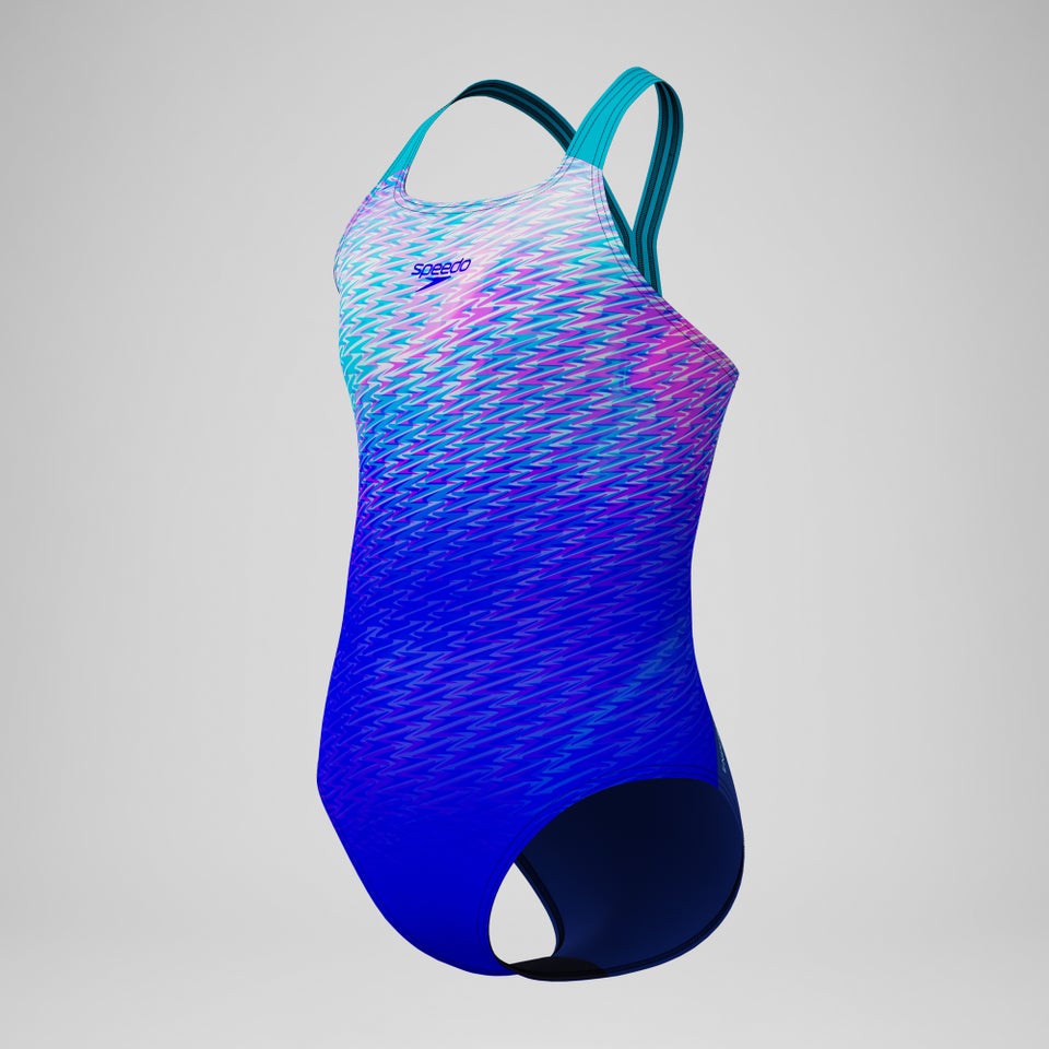 Maillot de bain Fille Powerback imprimé bleu/turquoise