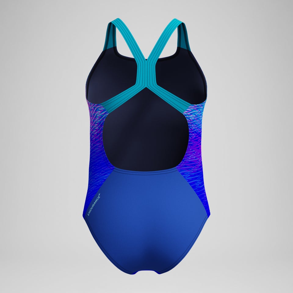 Maillot de bain Fille Powerback imprimé bleu/turquoise