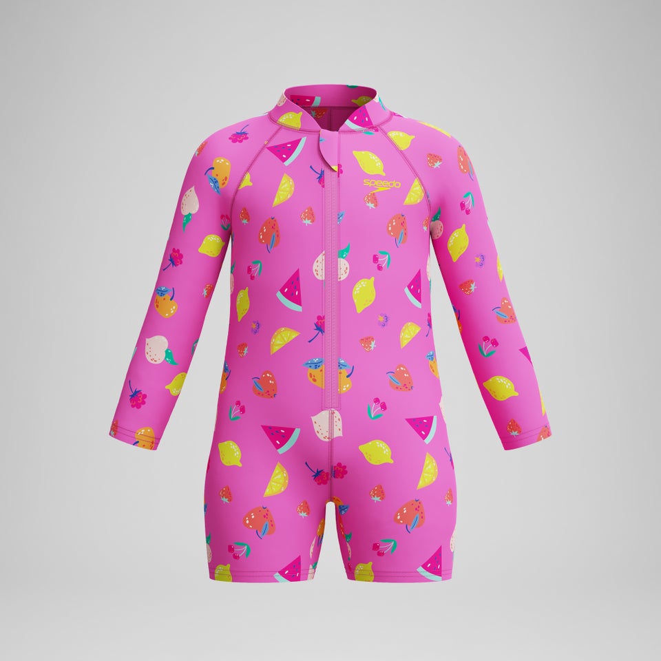 Infant Printed Long Sleeve Zip Swimsuit Pink