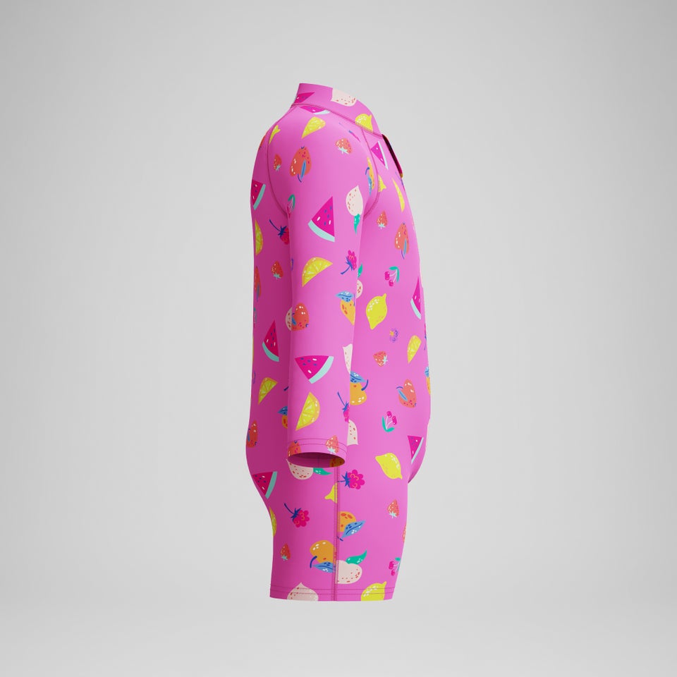 Infant Printed Long Sleeve Zip Swimsuit Pink