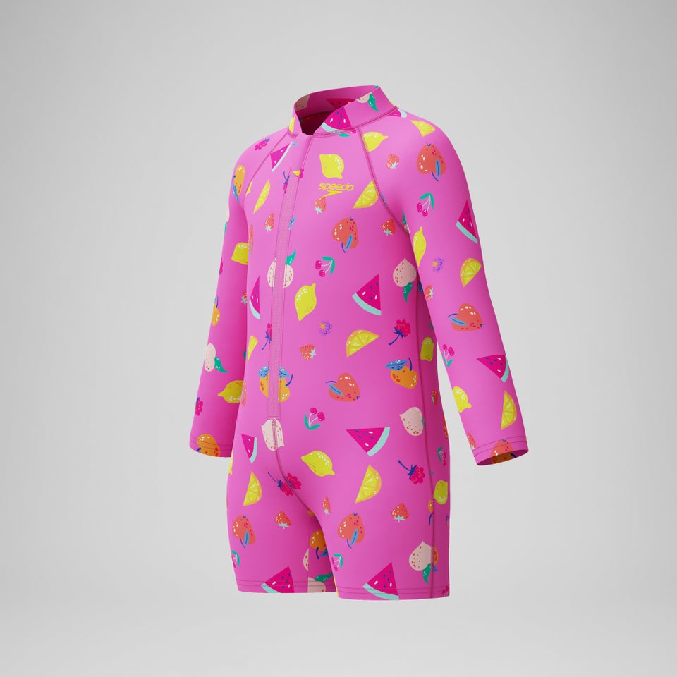 Infant Printed Long Sleeve Zip Swimsuit Pink