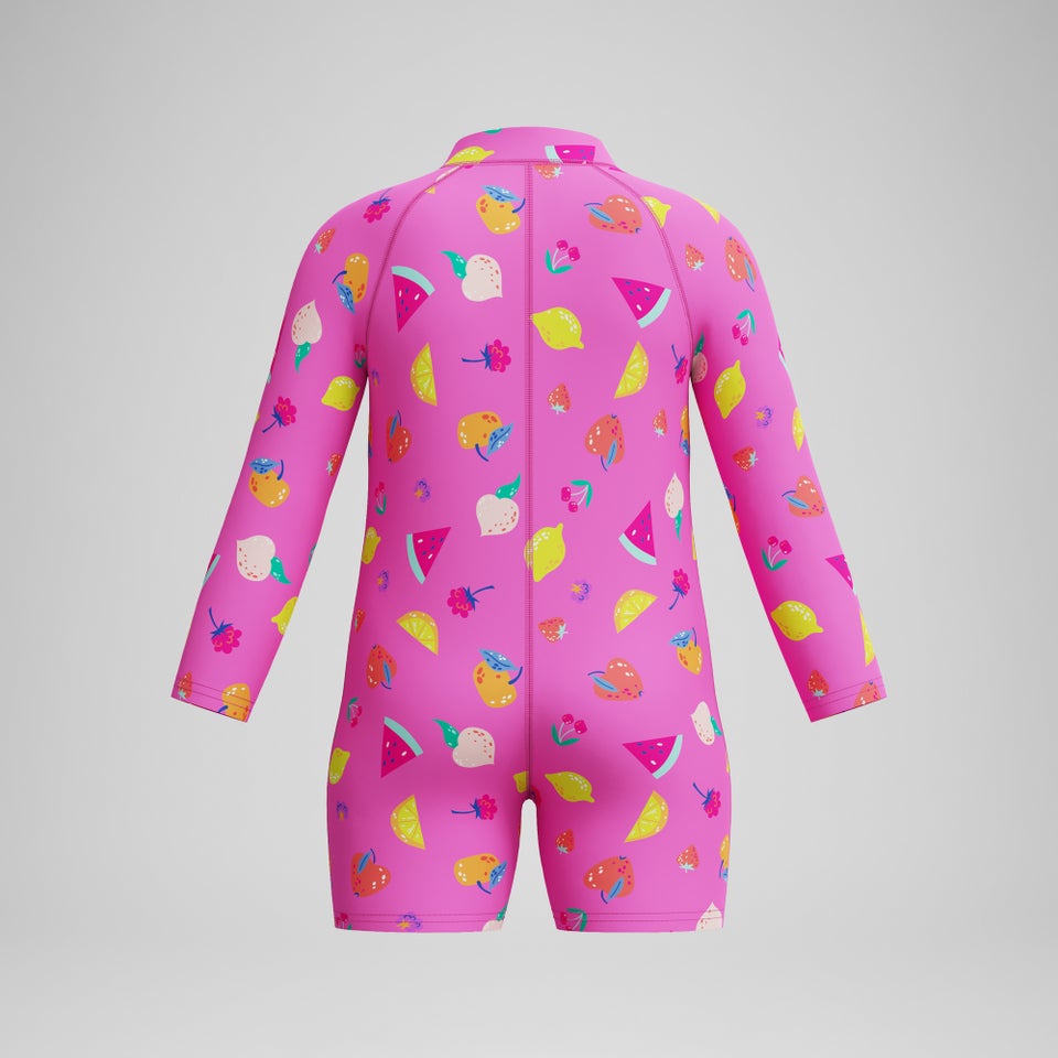 Infant Printed Long Sleeve Zip Swimsuit Pink