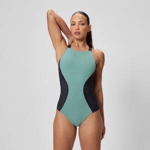 Women's Sculpture High Neck Contour One Piece Green/Black - 36