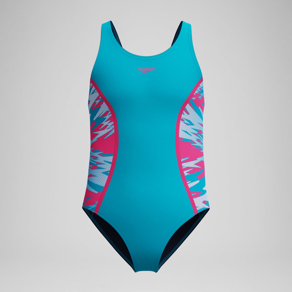 Girls Hyperboom Splice Muscleback Swimsuit Turquoise/Pink