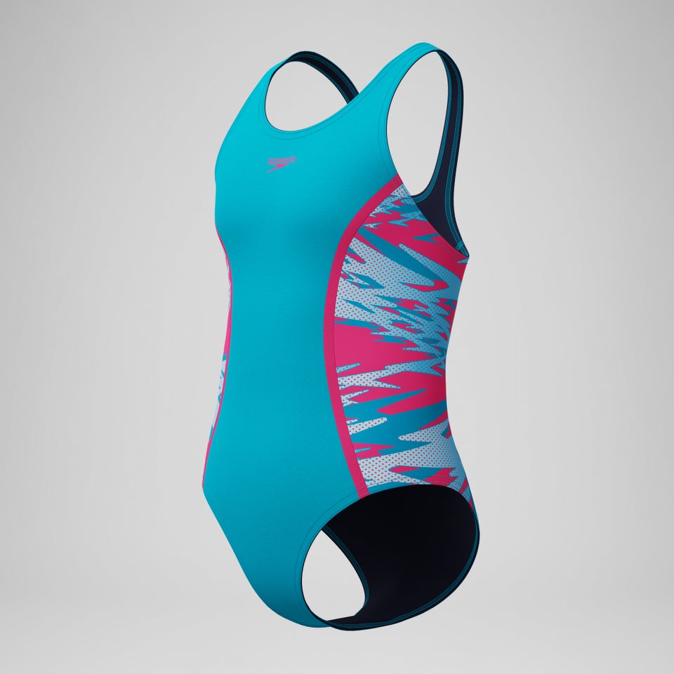 Girls Hyperboom Splice Muscleback Swimsuit Turquoise/Pink