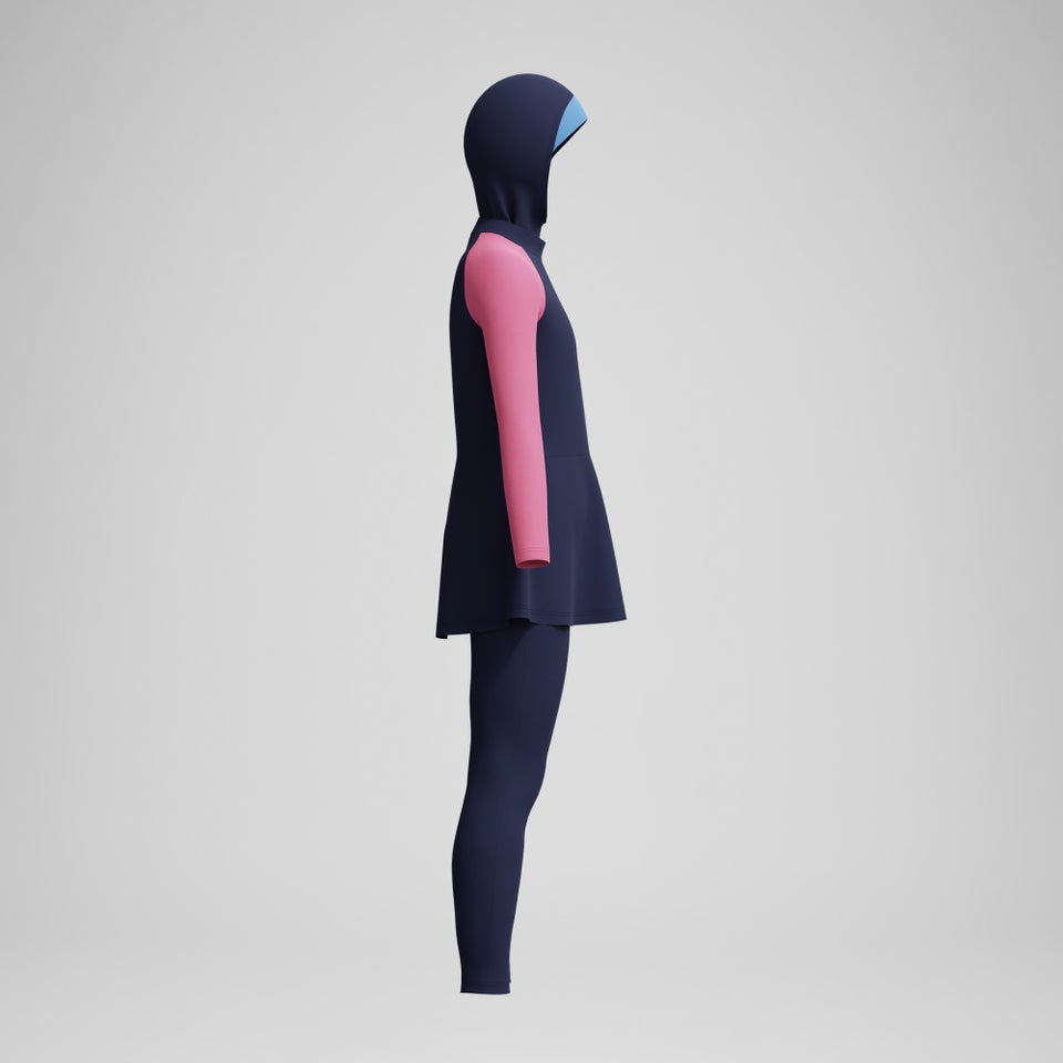 Mädchen Dreiteiliges Colourblock Schwimm-Set für mehr Abdeckung Marineblau/Pink