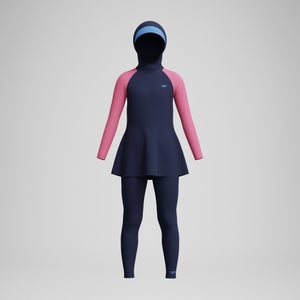 Maillot de bain 3 pièces Fille Colourblock Modesty bleu marine/rose