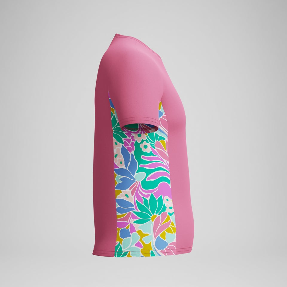 Girls Printed Short Sleeve Rashguard Pink