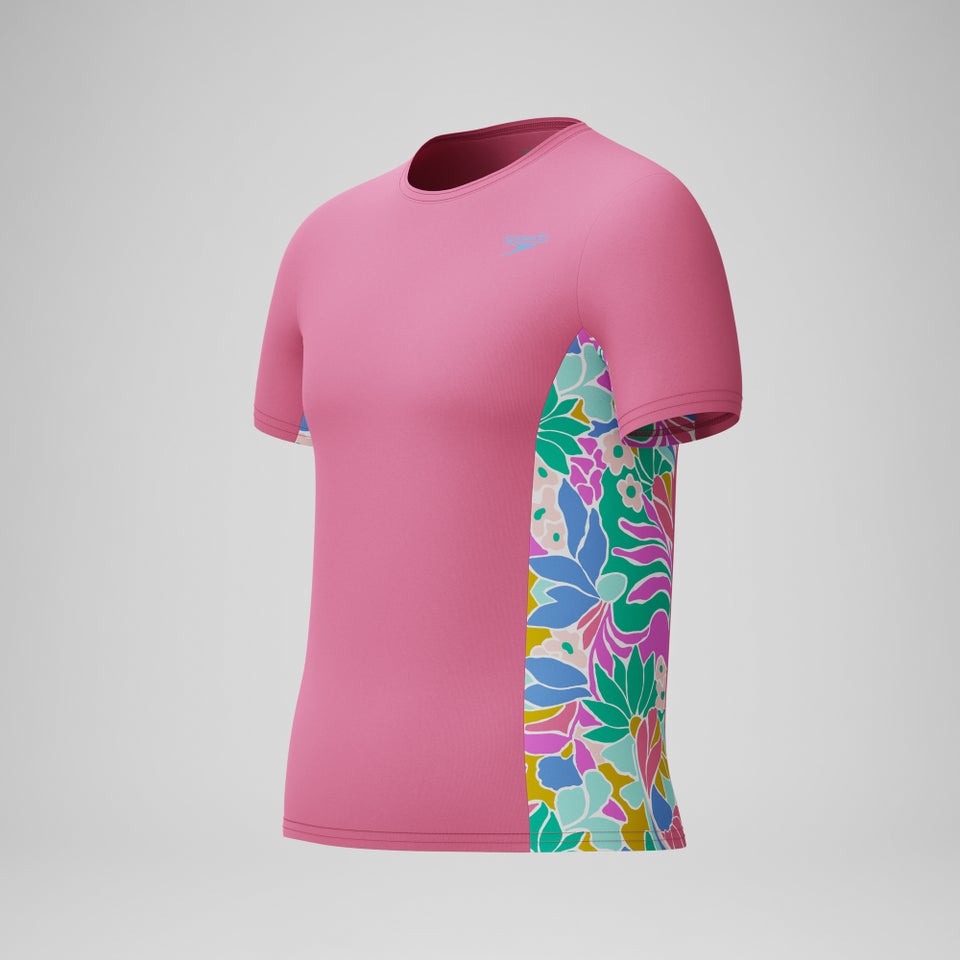 Girls Printed Short Sleeve Rashguard Pink