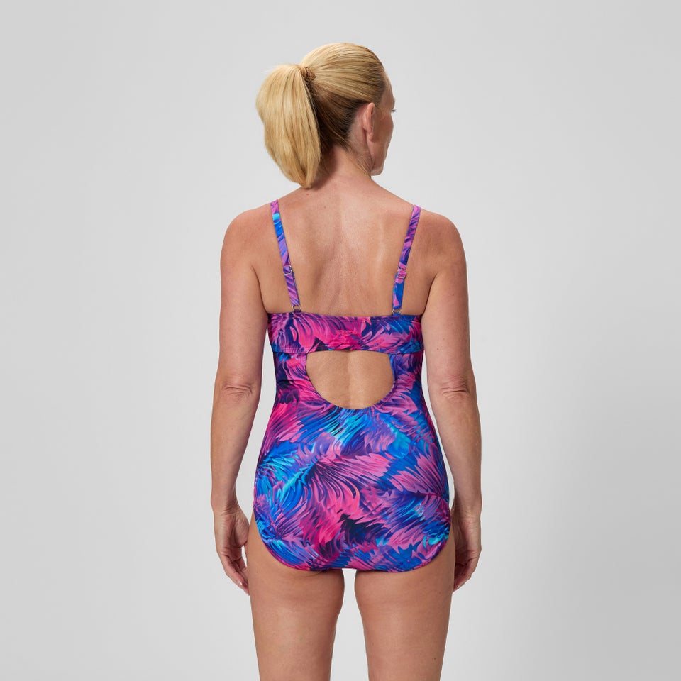 Women's Printed Shirred Adjustable One Piece Navy/Pink