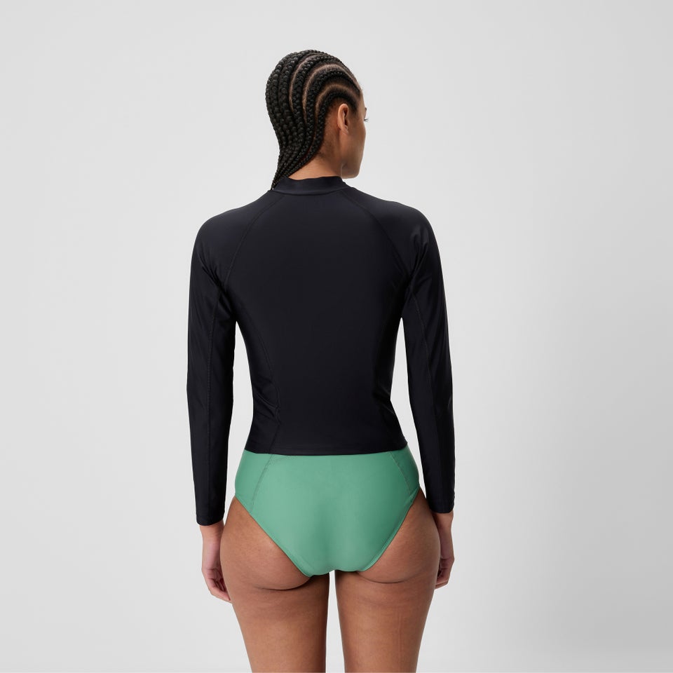 Women's Solid Long Sleeve Zip Rashguard Black