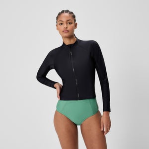Women's Solid Long Sleeve Zip Rashguard Black