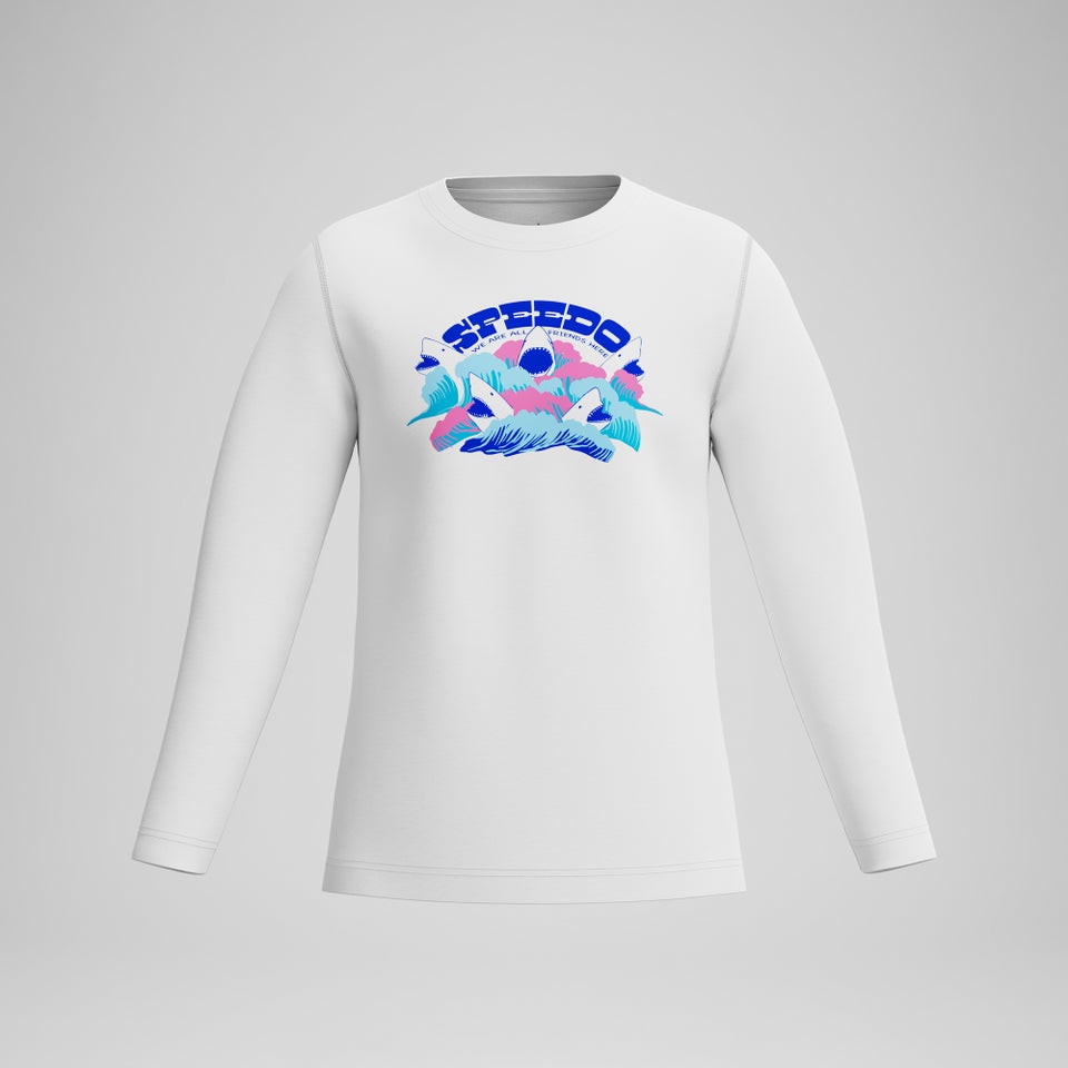 Maillot de bain à manches longues graphique pour garçons, blanc