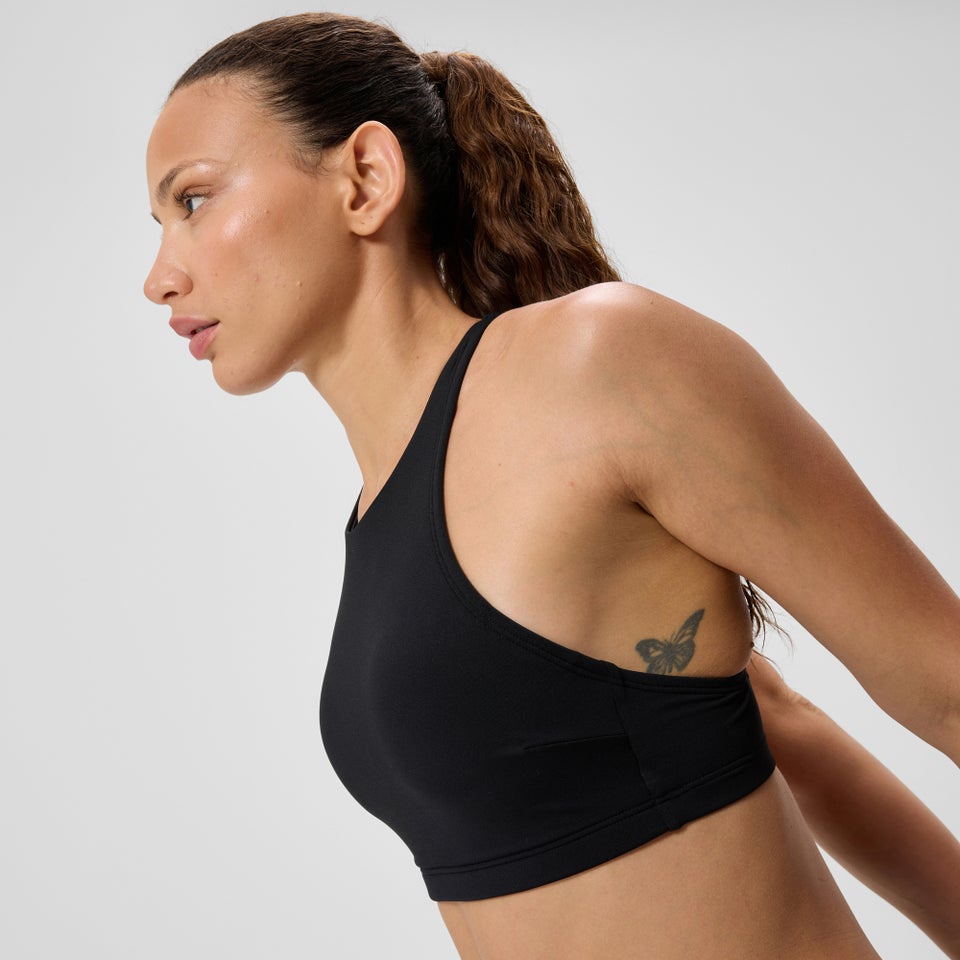 Haut de bikini uni à col montant pour femmes, noir