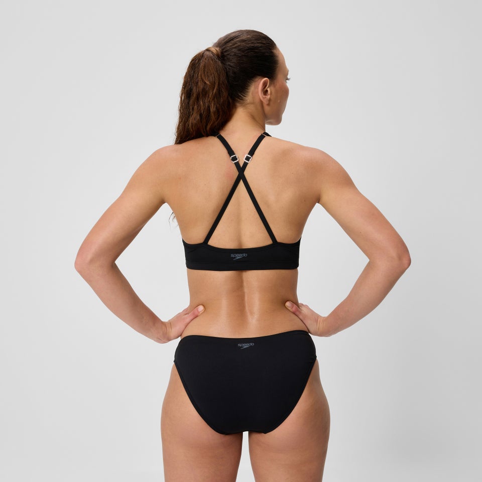 Haut de bikini uni à col montant pour femmes, noir