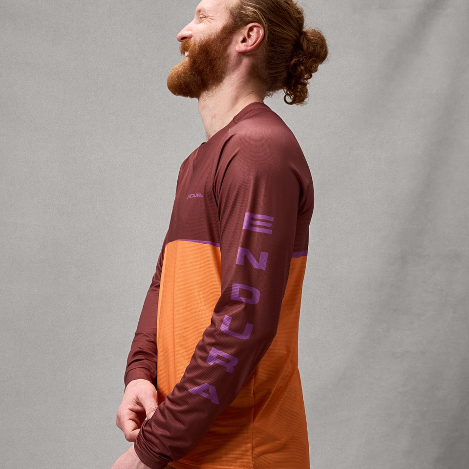 Herren SingleTrack Core Printed L/A T-Shirt - Endura Orange