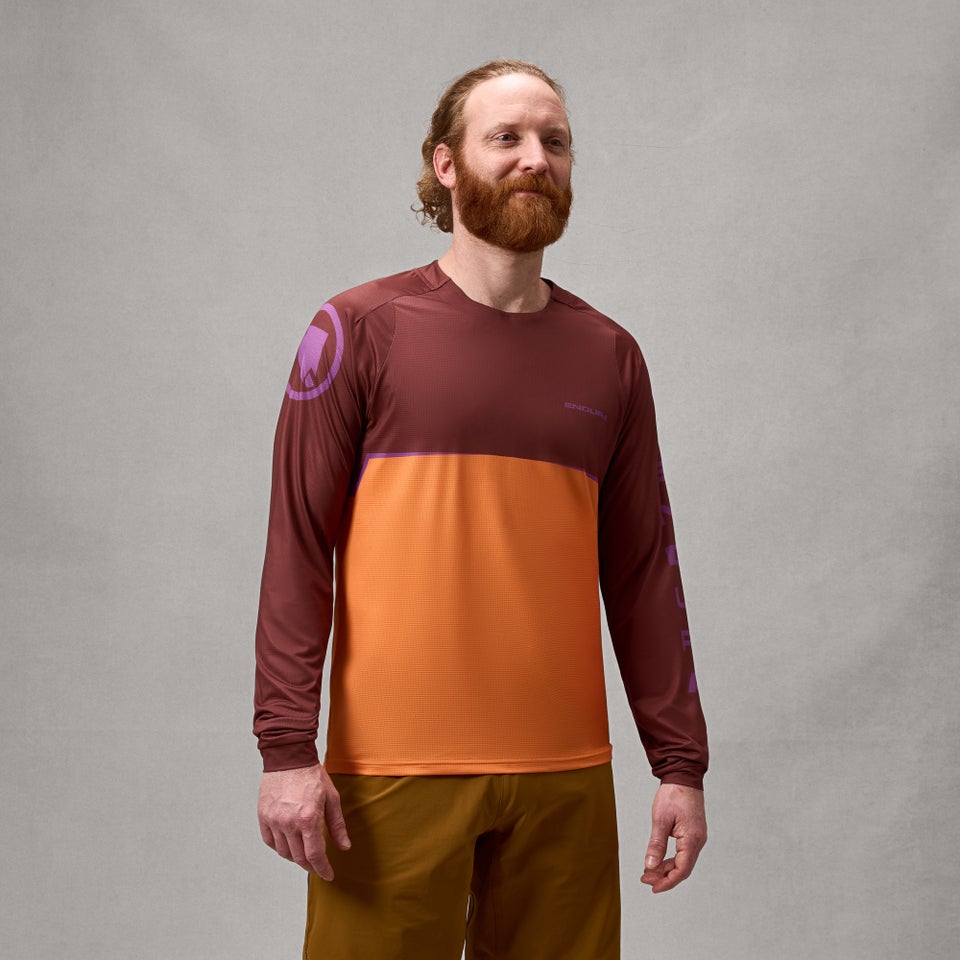 Herren SingleTrack Core Printed L/A T-Shirt - Endura Orange