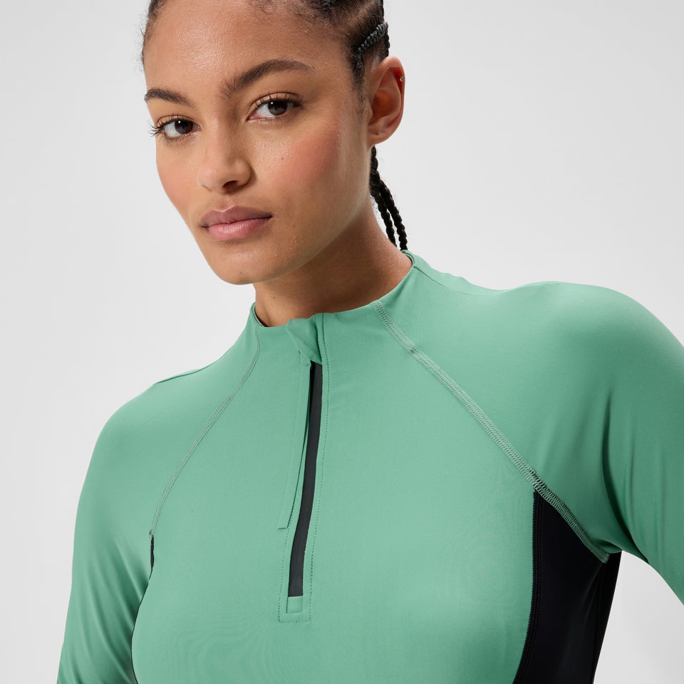 Women's Ocean Flex Long Sleeve Zip Rashguard Green