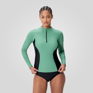 Women's Ocean Flex Long Sleeve Zip Rashguard Green