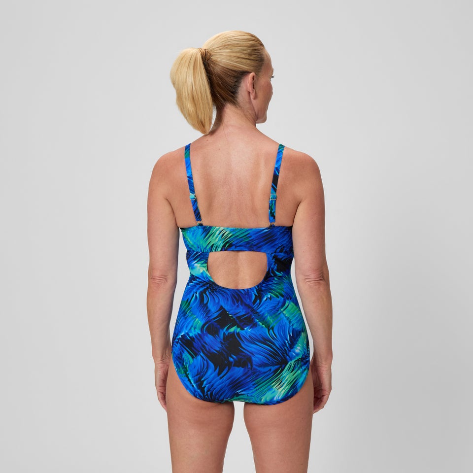 Women's Printed Shirred Adjustable One Piece Black/Blue