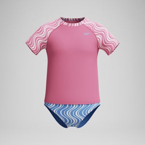 Girls Printed Short Sleeve Rashguard Set Pink