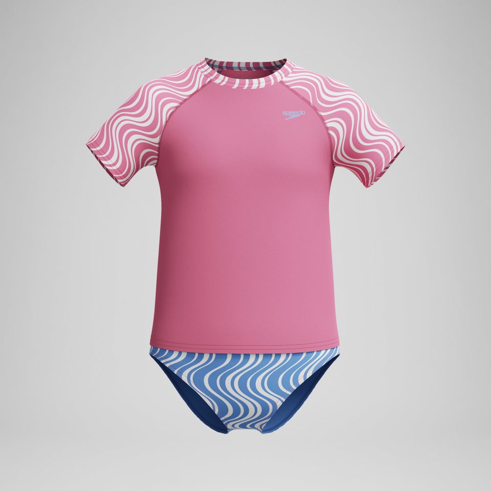 Girls Printed Short Sleeve Rashguard Set Pink