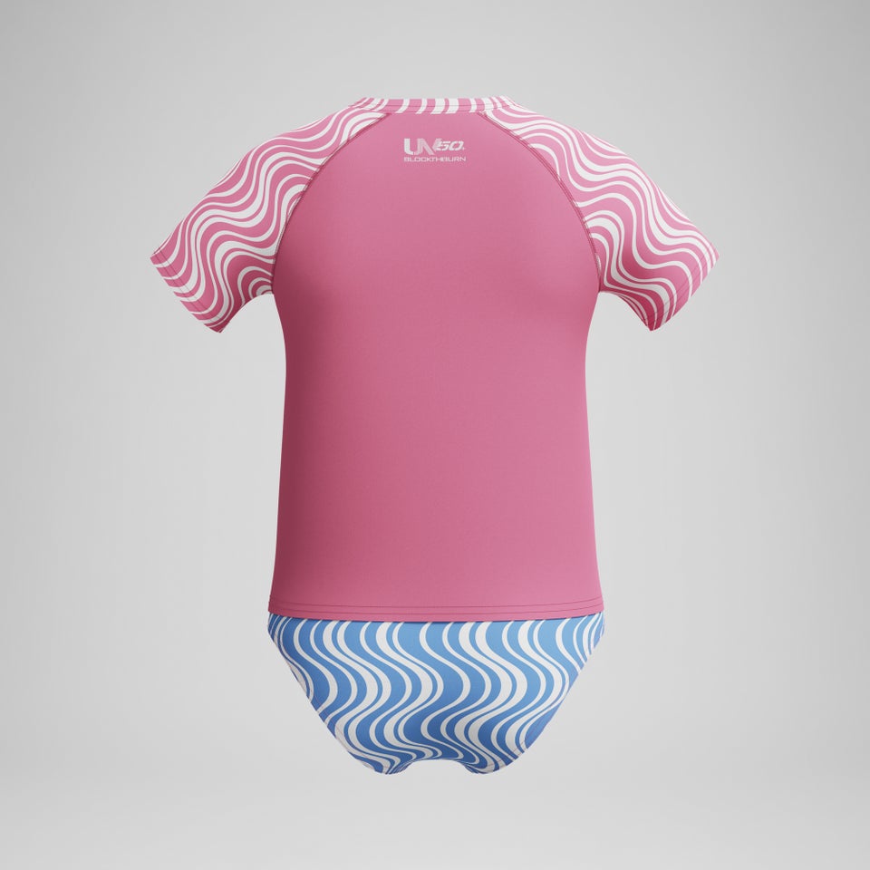 Girls Printed Short Sleeve Rashguard Set Pink