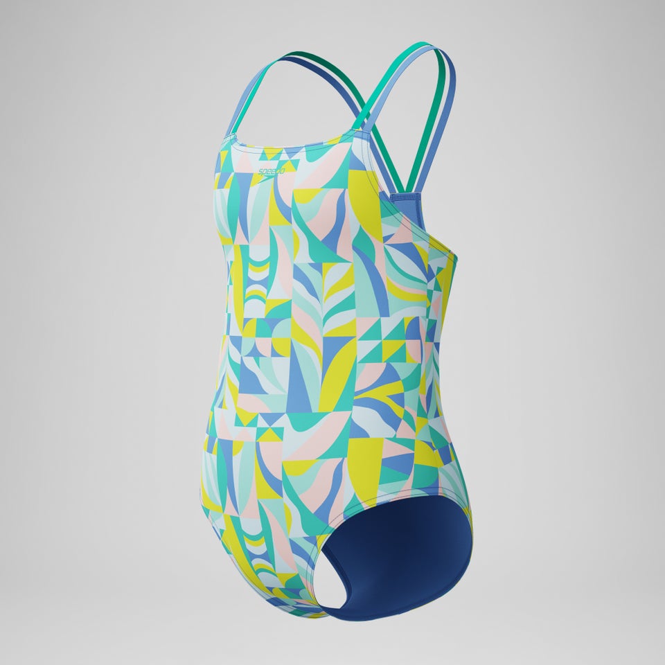 Girls Printed Strappy One Piece Green