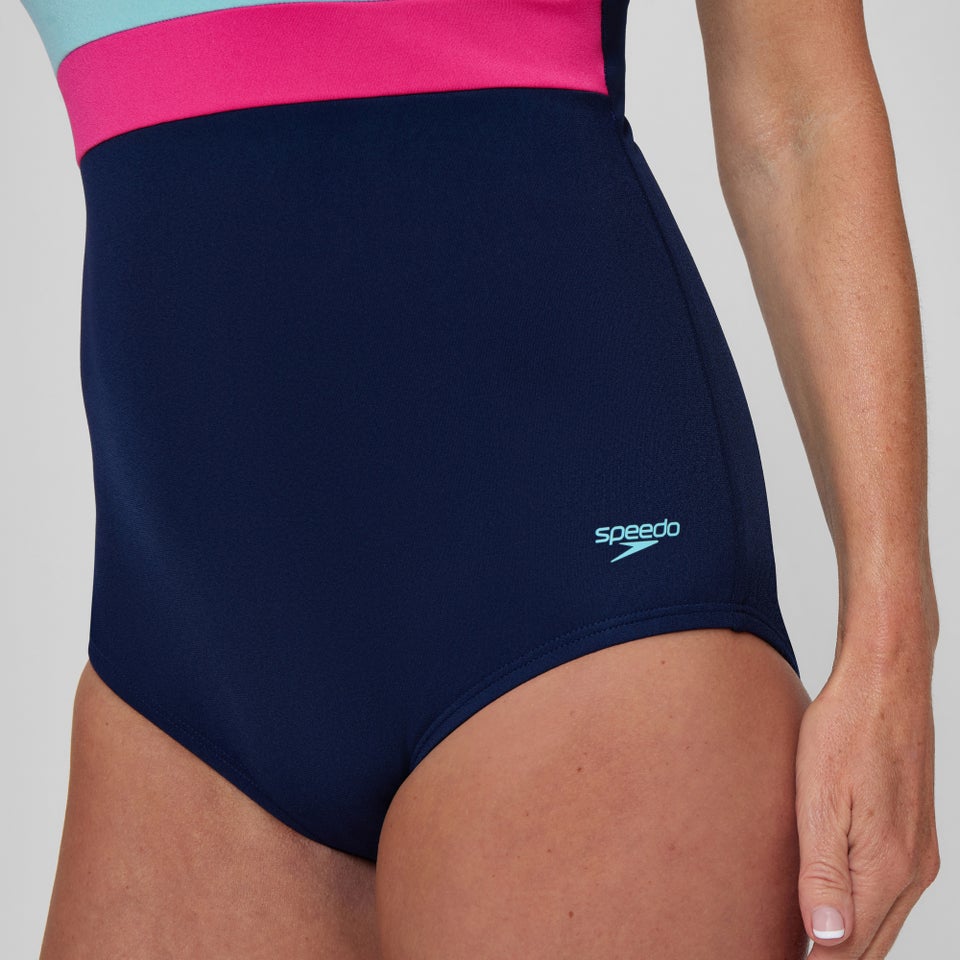 Monopièce à blocs de couleurs à bande pour femmes, marine bleu/bleu