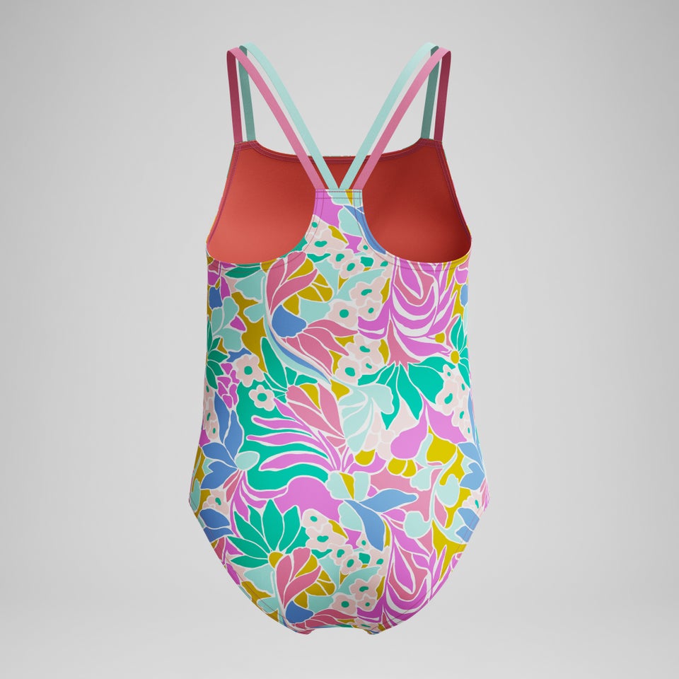 Girls Printed Strappy One Piece Pink