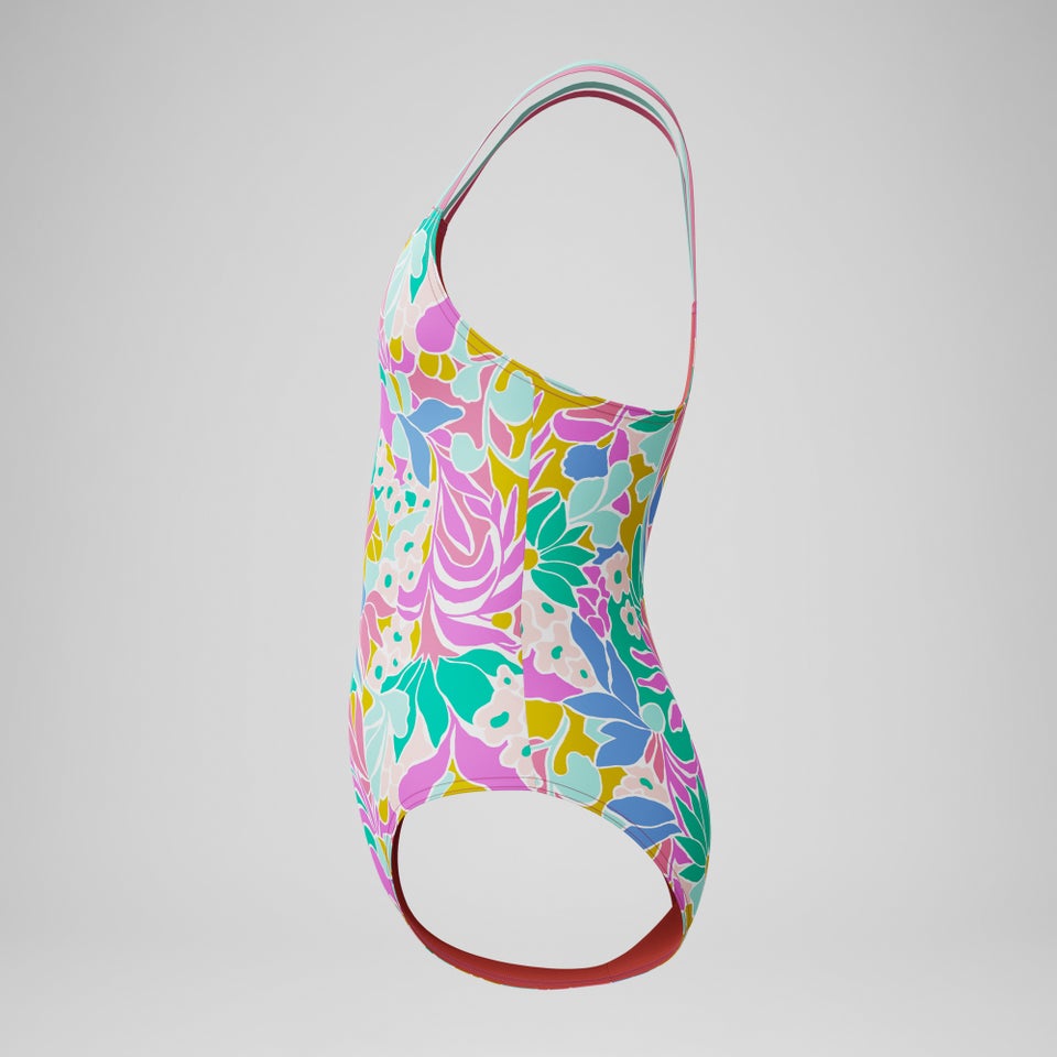 Girls Printed Strappy One Piece Pink