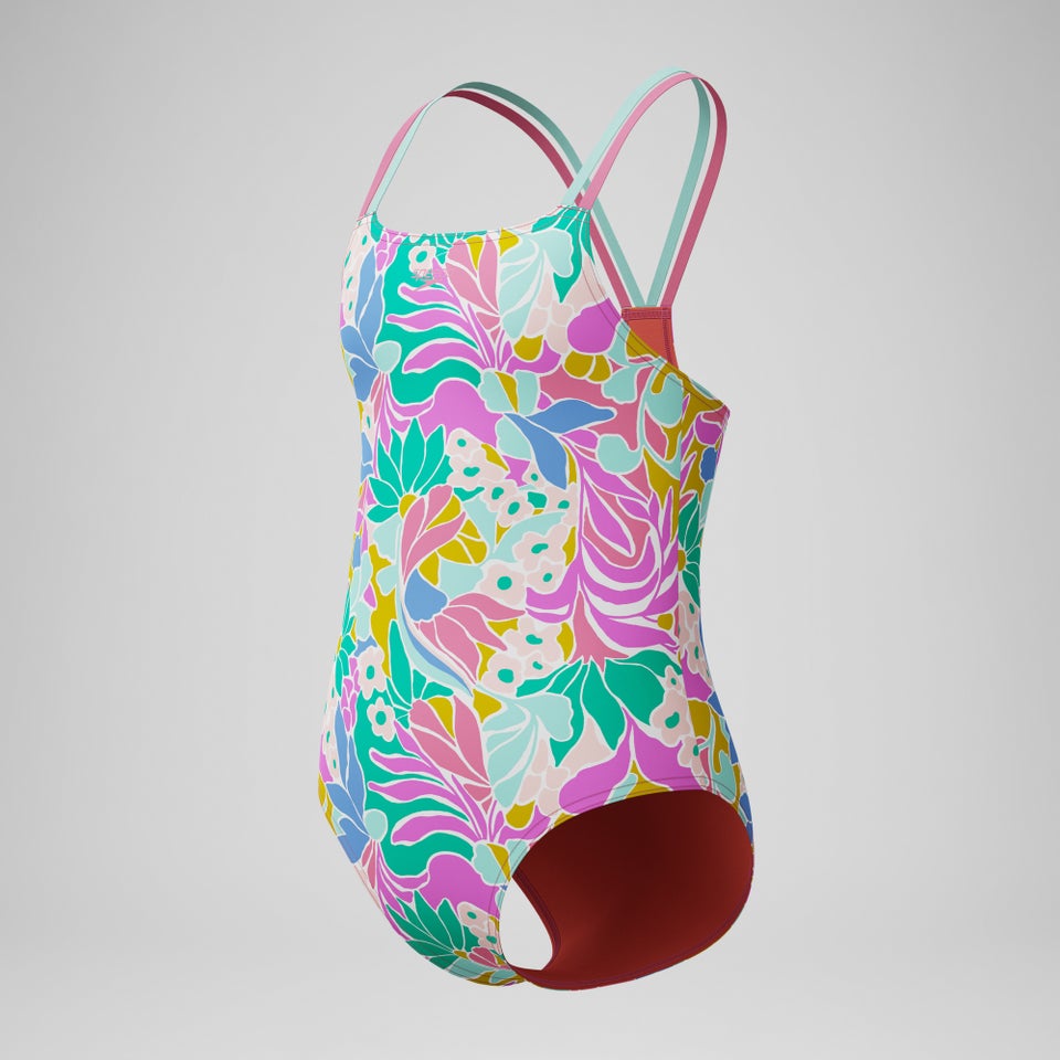 Girls Printed Strappy One Piece Pink