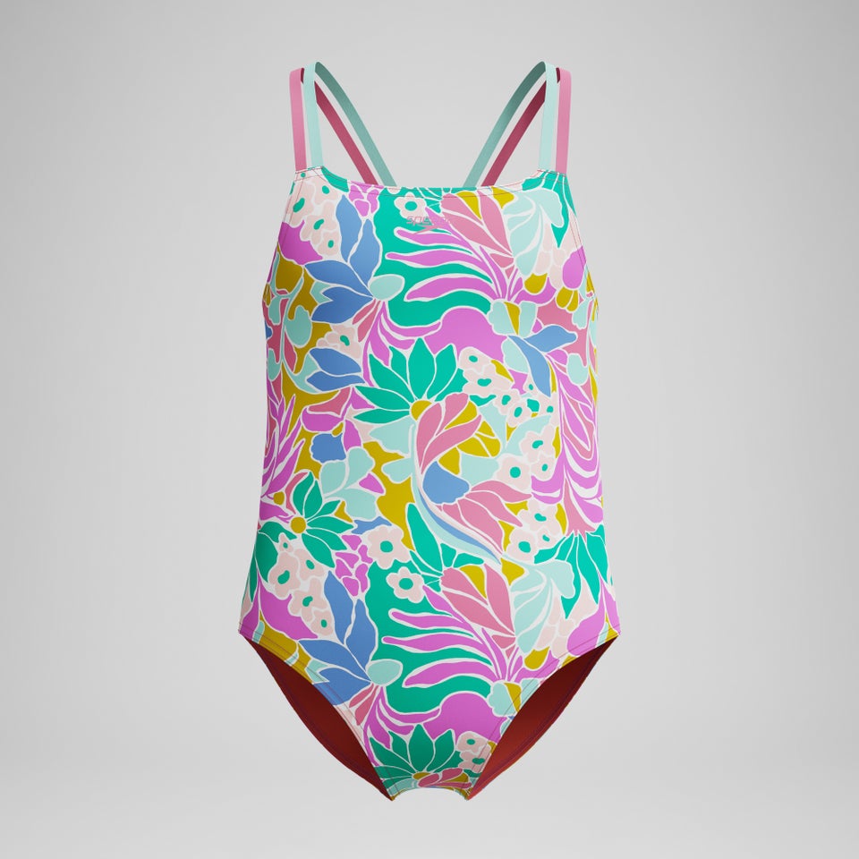 Girls Printed Strappy One Piece Pink