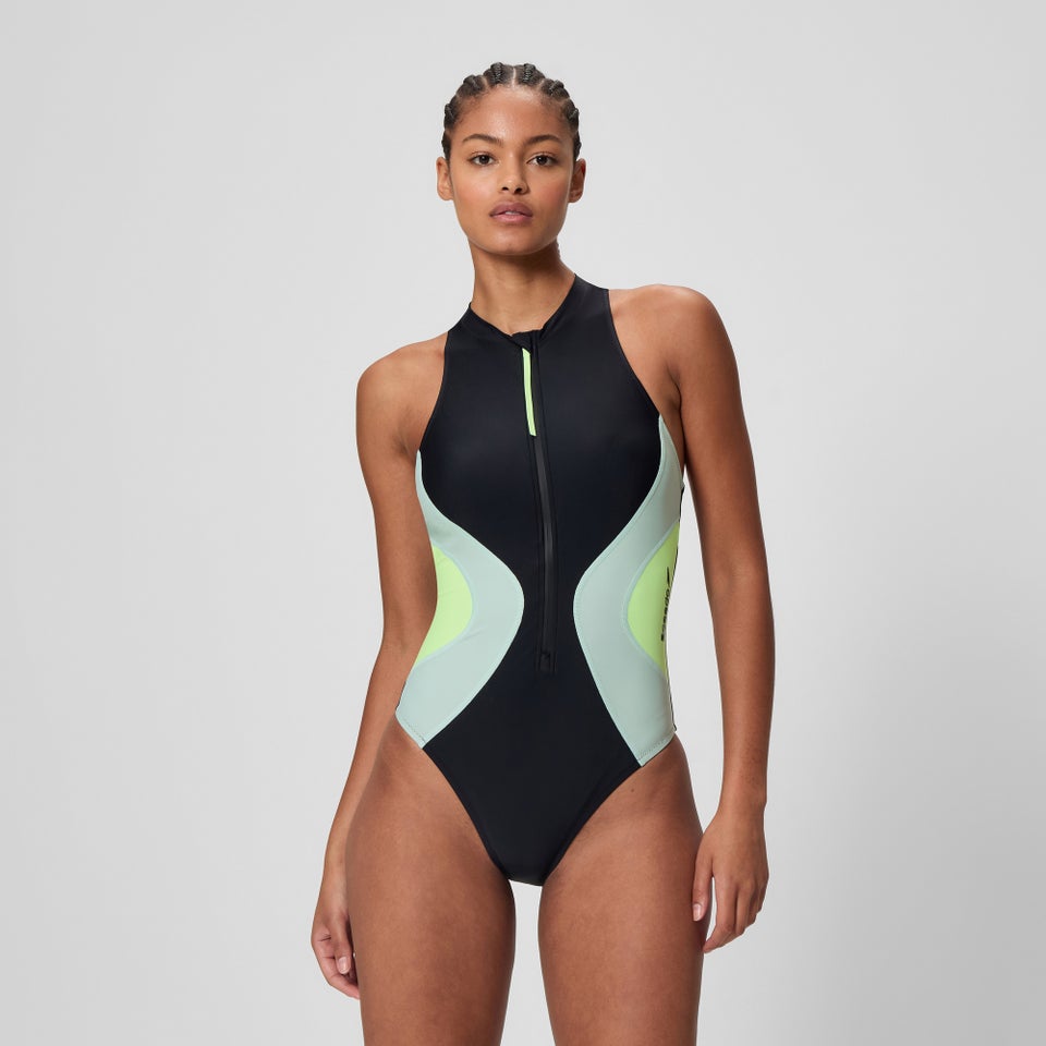 Women's Ocean Flex Zip One Piece Black/Green