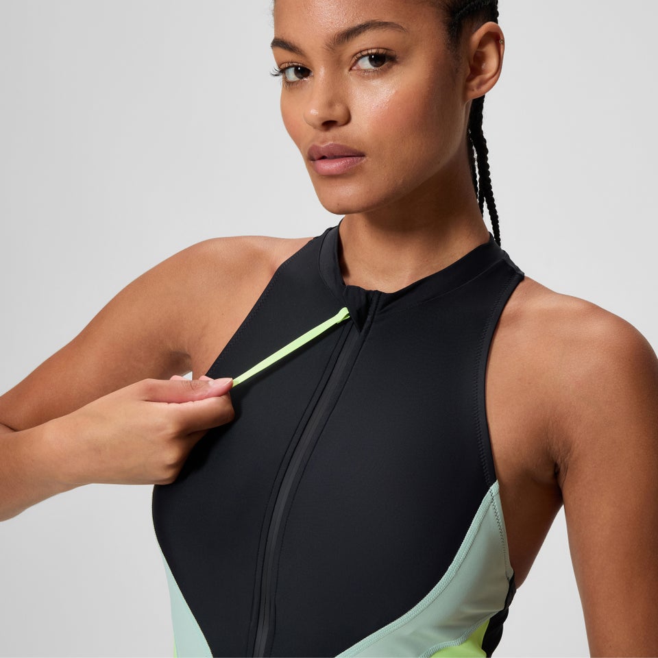 Women's Ocean Flex Zip One Piece Black/Green